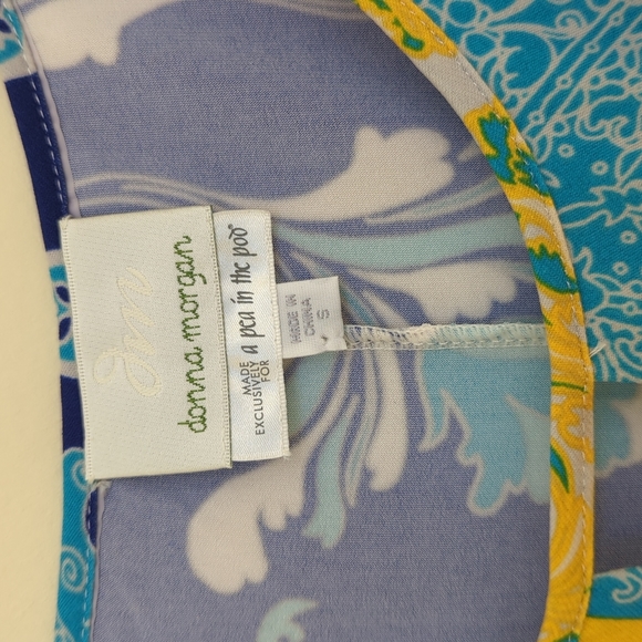 DONNA MORGAN for A PEA IN THE POD | Faux Wrap Yellow & Blue Maternity Dress - Picture 4 of 11